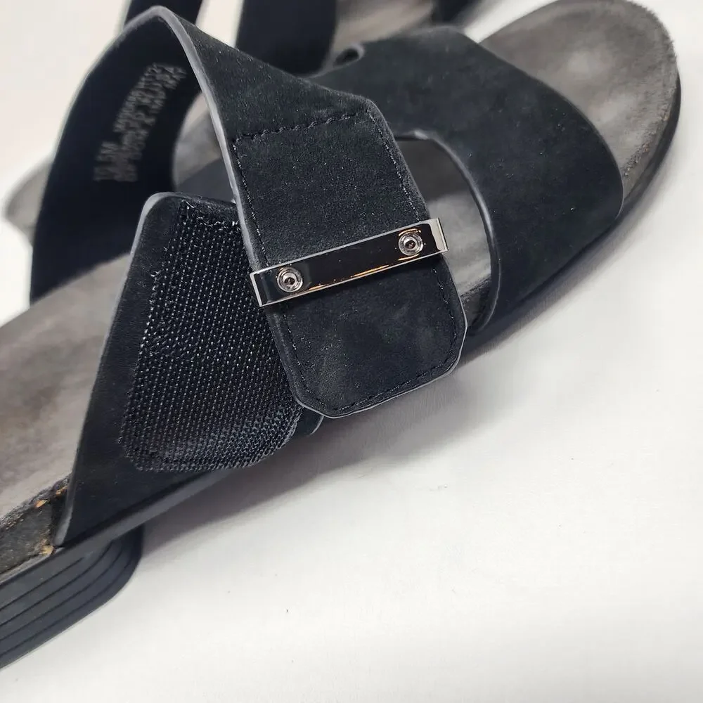 Munro Jody Slide Sandals Women 10.5M Black Nubuck Leather Silver Accent m490686